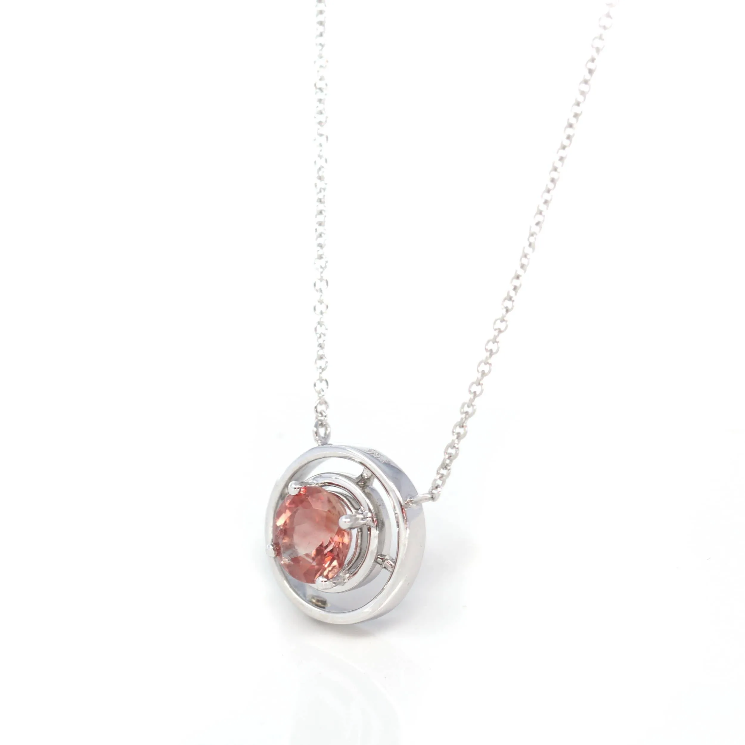 14k White Gold Genuine AAA Royal Red Sunstone Pendant Necklace