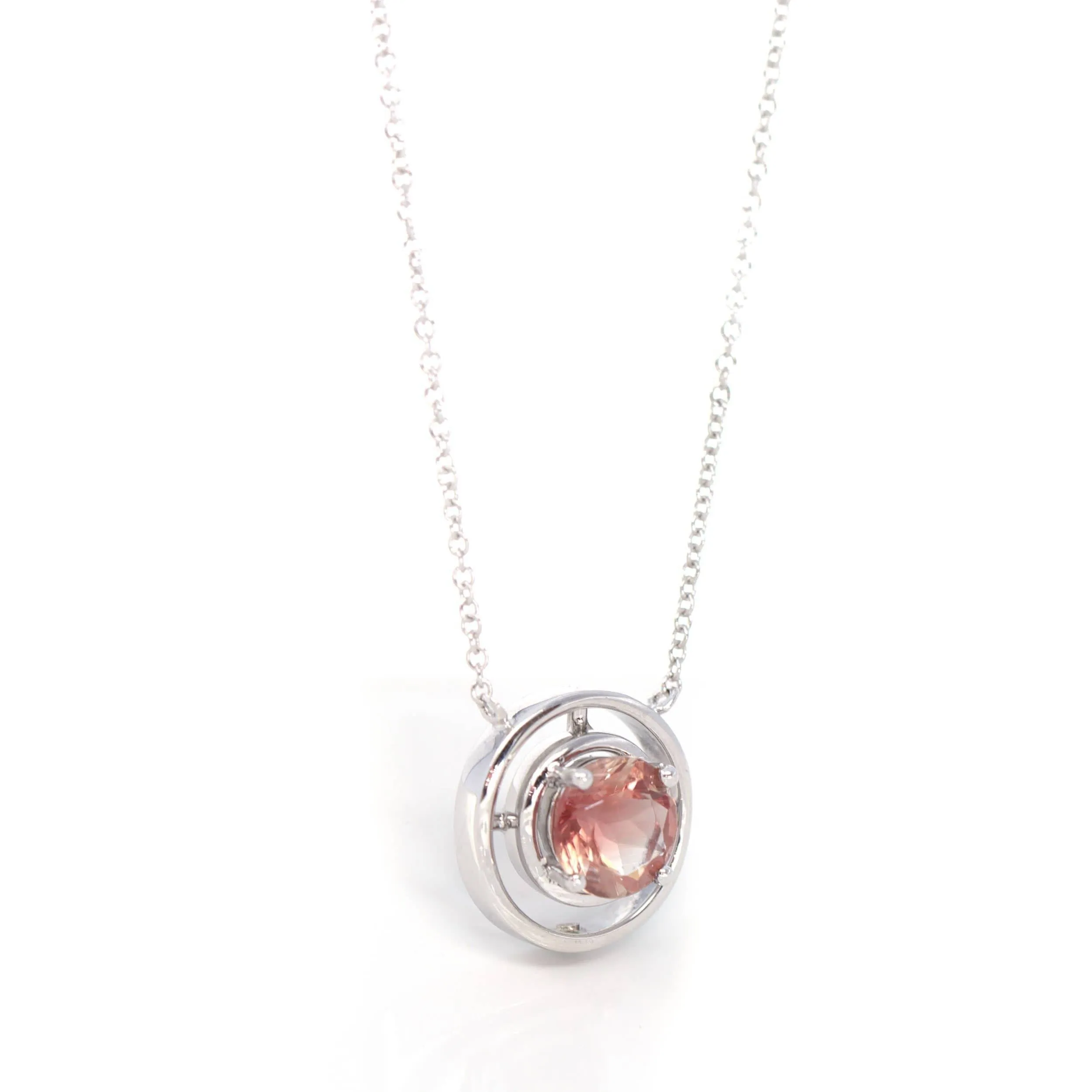 14k White Gold Genuine AAA Royal Red Sunstone Pendant Necklace