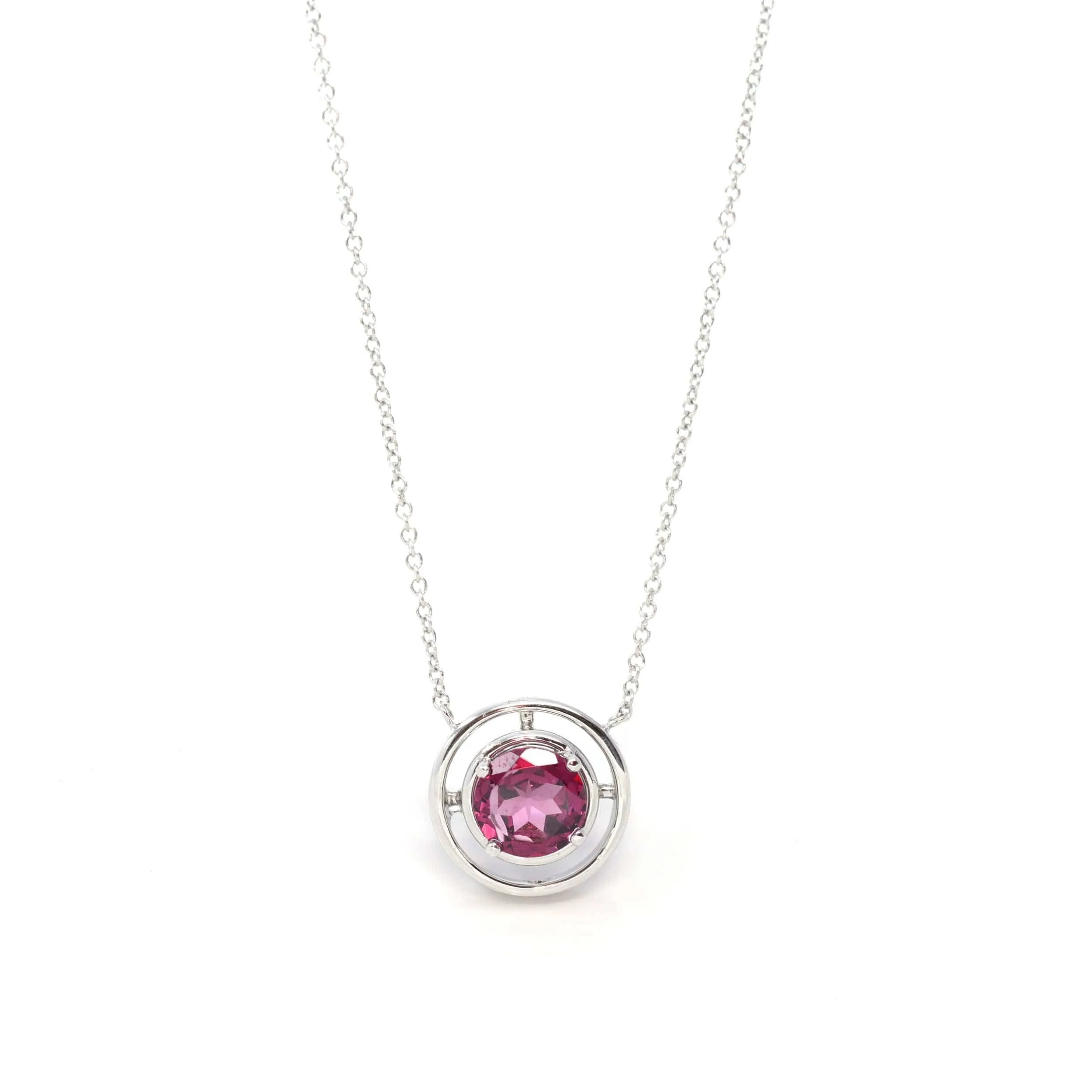14k White Gold Genuine AAA Royal Red Sunstone Pendant Necklace