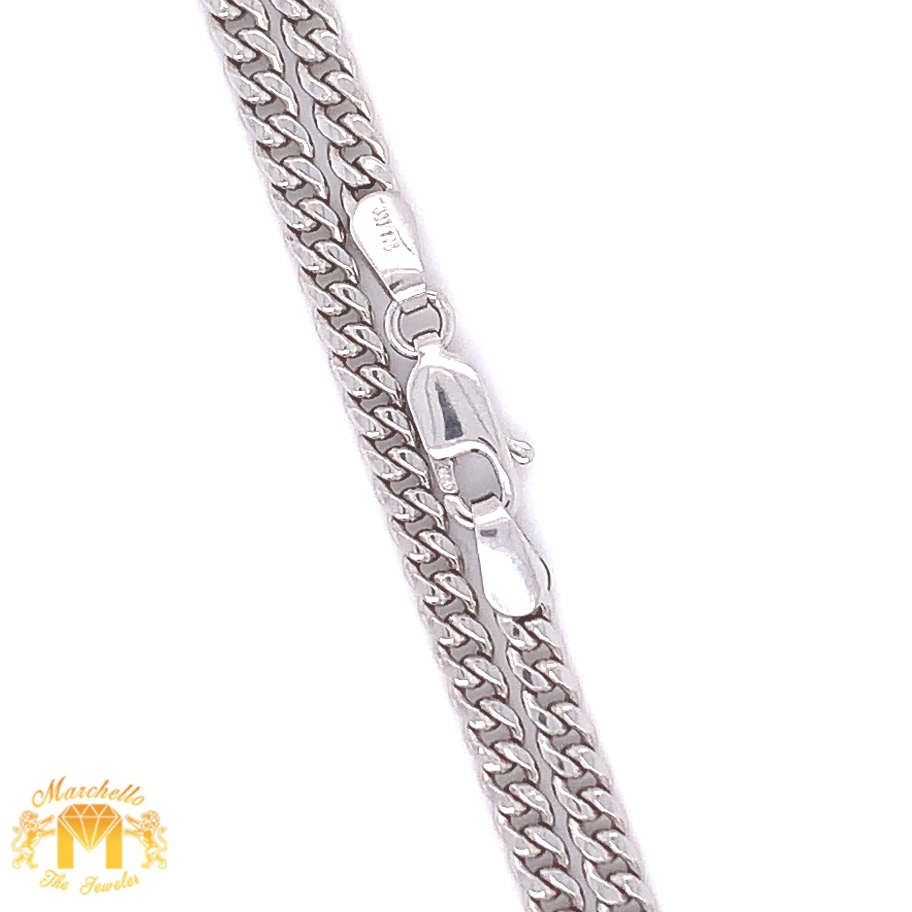 14k White Gold Large Evil Eye Pendant with Emerald-Cut and Round Diamonds & White Gold Cuban Link Chain Set