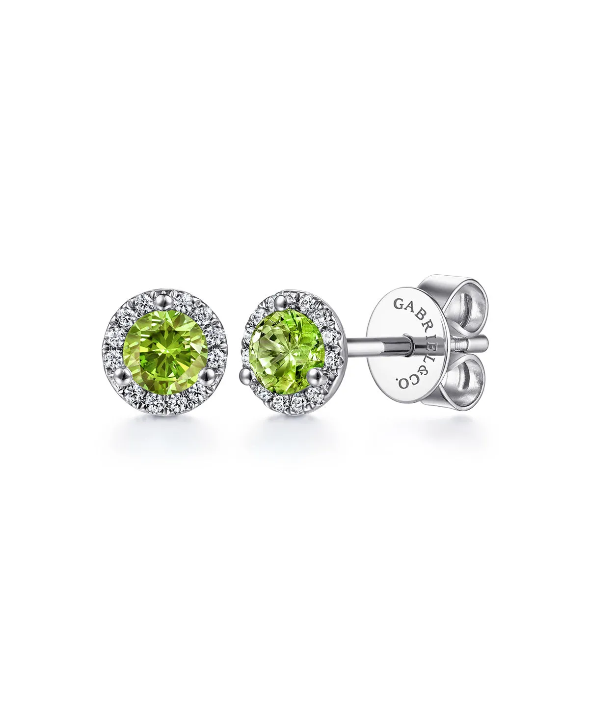 14K White Gold Peridot Halo Stud Earrings