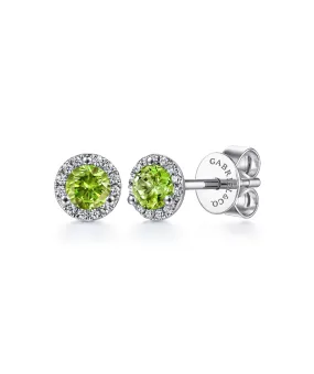 14K White Gold Peridot Halo Stud Earrings
