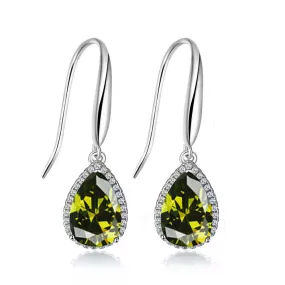 14k White Gold Plated 2 Ct Created Peridot Teardrop Earrings