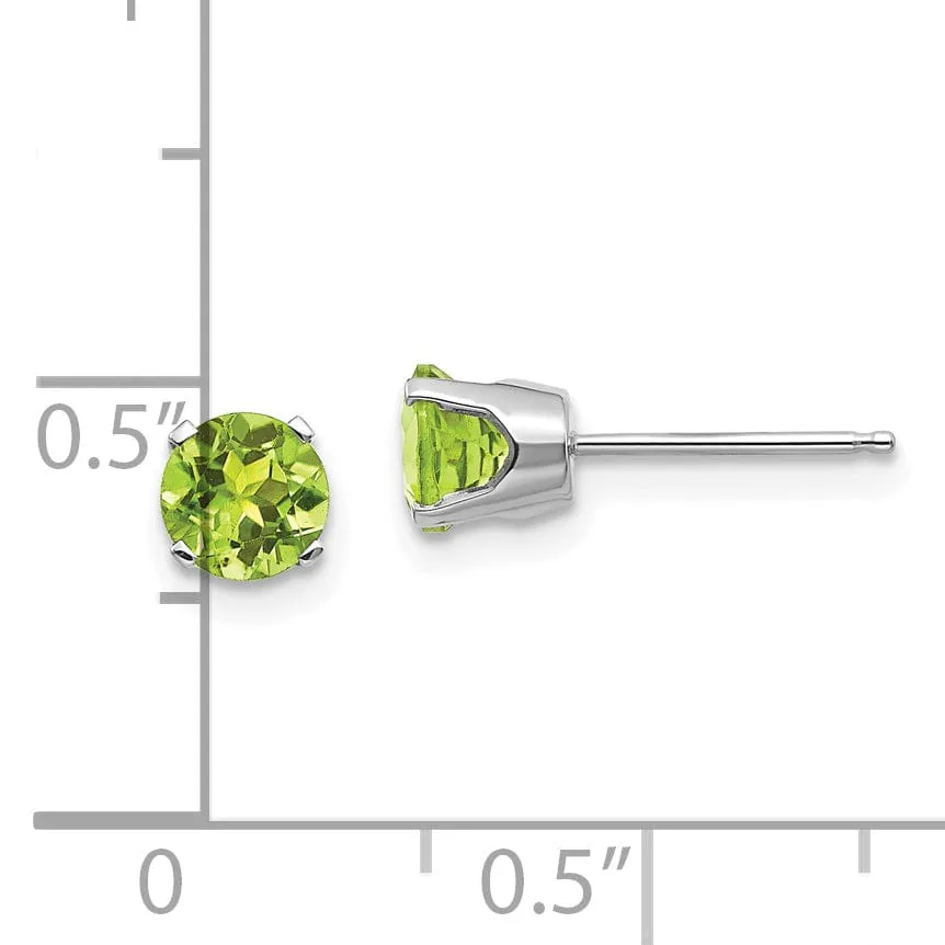 14k White Gold Round Peridot Birthstone Earrings