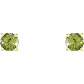 14K Yellow 4 mm Natural Peridot Stud Earrings