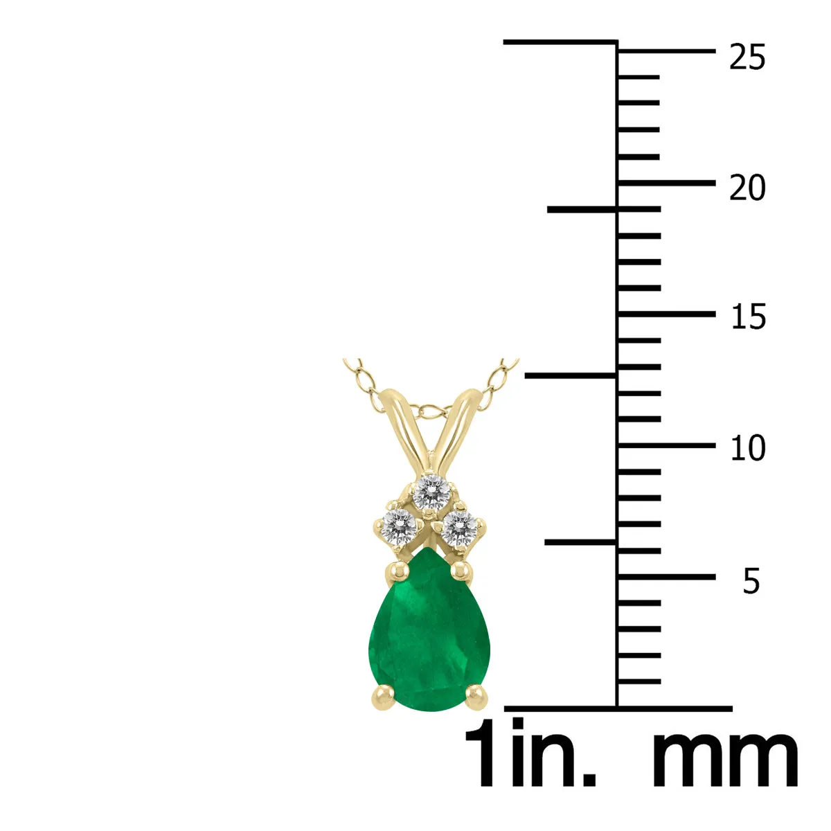14K Yellow Gold 6X4Mm Pear Emerald And Three Stone Diamond Pendant
