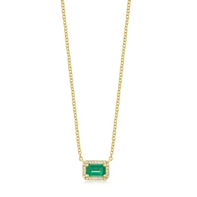 14K Yellow Gold Diamond  Halo   Emerald Necklace