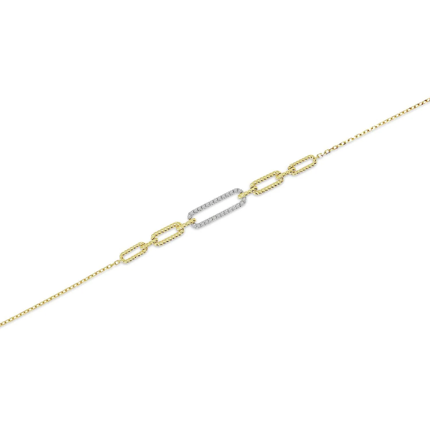 14K Yellow Gold Diamond Paperclip Chain Bracelet