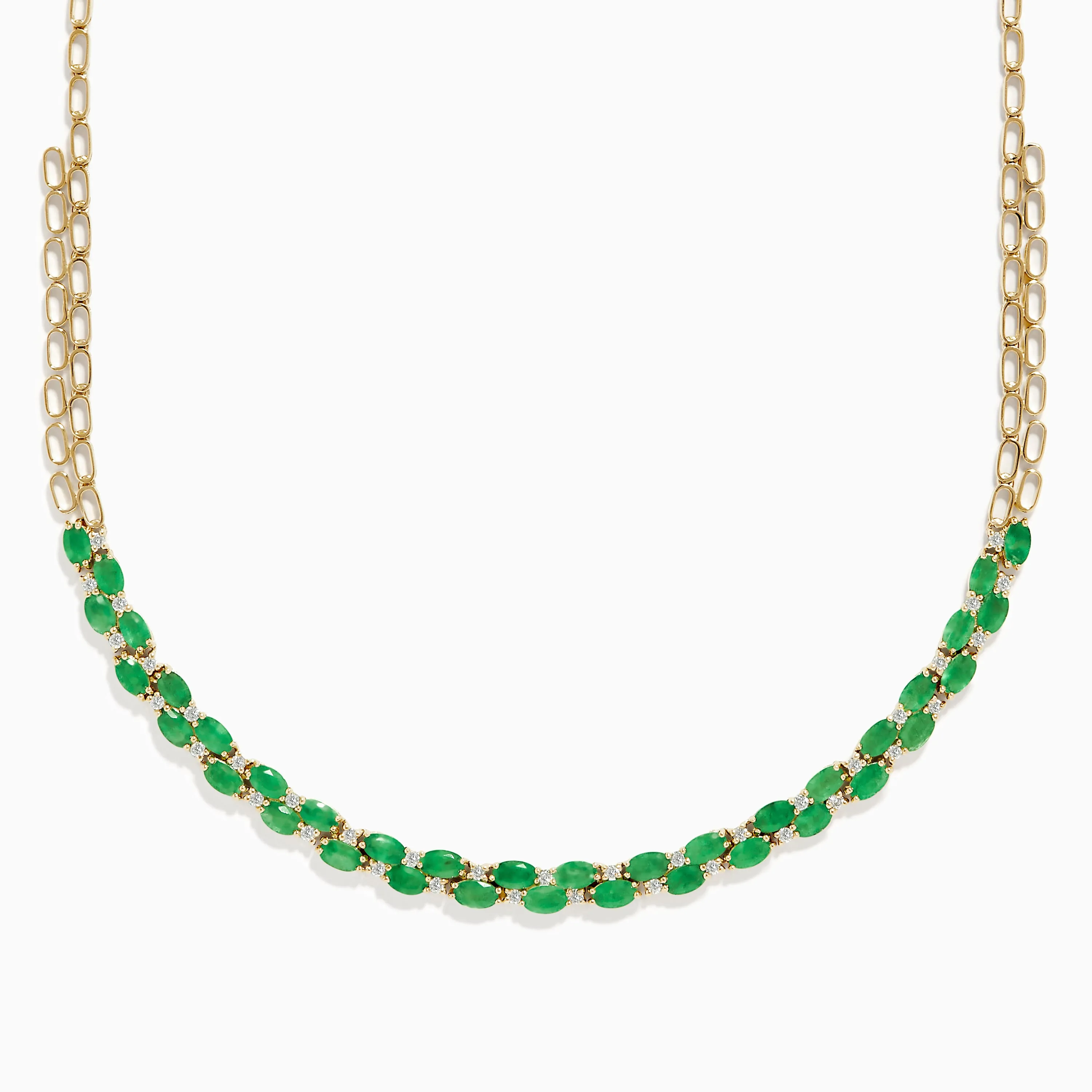 14K Yellow Gold Emerald and Diamond Necklace