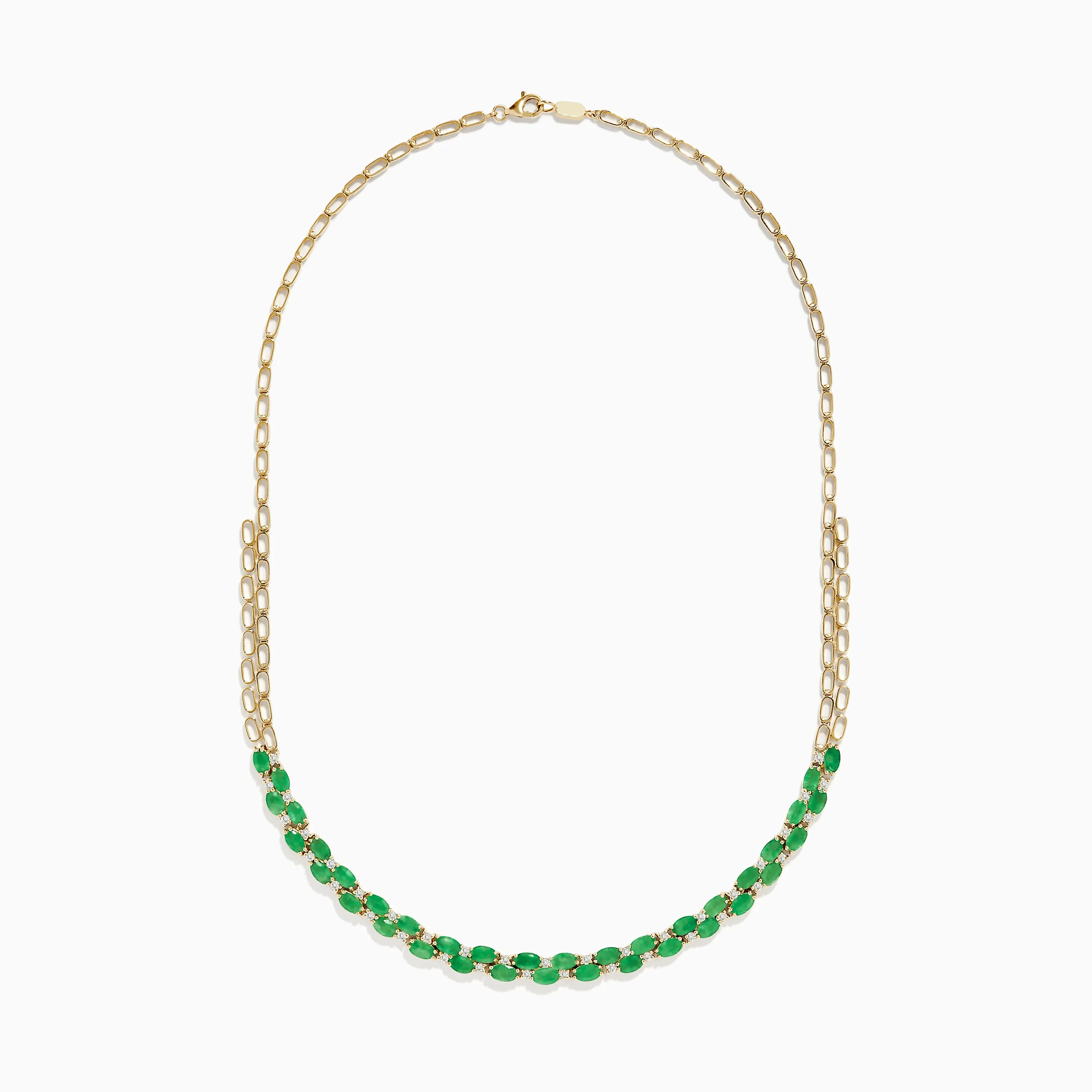 14K Yellow Gold Emerald and Diamond Necklace