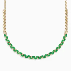 14K Yellow Gold Emerald and Diamond Necklace