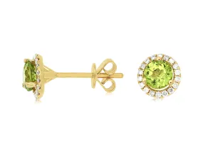 14k yellow gold peridot and diamond bezel post earrings
