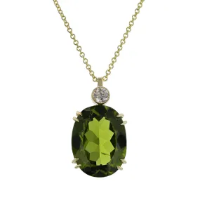 14K Yellow Gold Peridot and Diamond Pendant Necklace