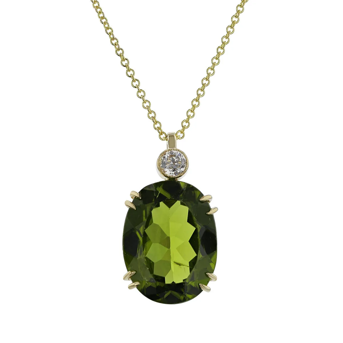 14K Yellow Gold Peridot and Diamond Pendant Necklace