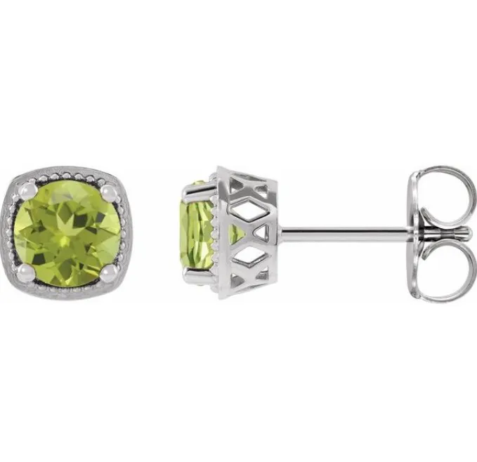 14W 5.5mm Round Natural Peridot Stud Earrings with Friction Posts and Backs