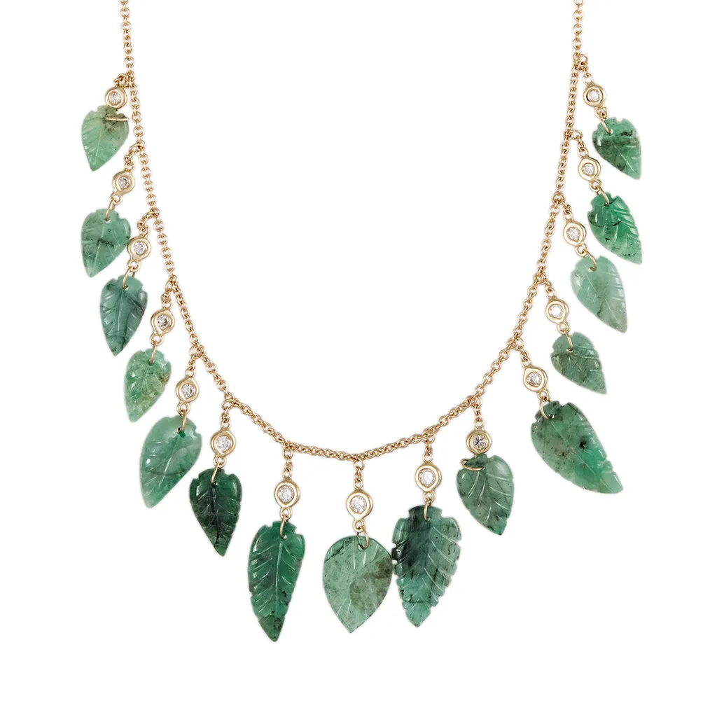 15 EMERALD LEAF AND DIAMOND DROP SHAKER NECKLACE