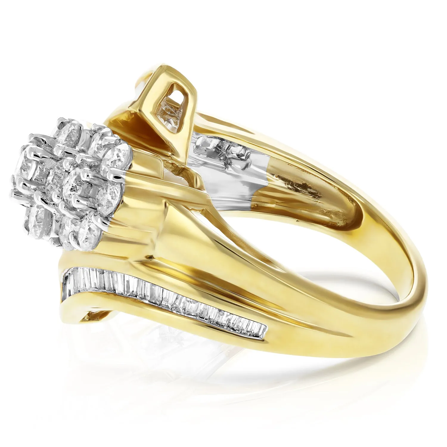 1.50 cttw Diamond Cluster Composite Cocktail Ring 14K Yellow Gold