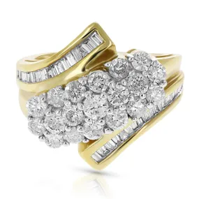 1.50 cttw Diamond Cluster Composite Cocktail Ring 14K Yellow Gold