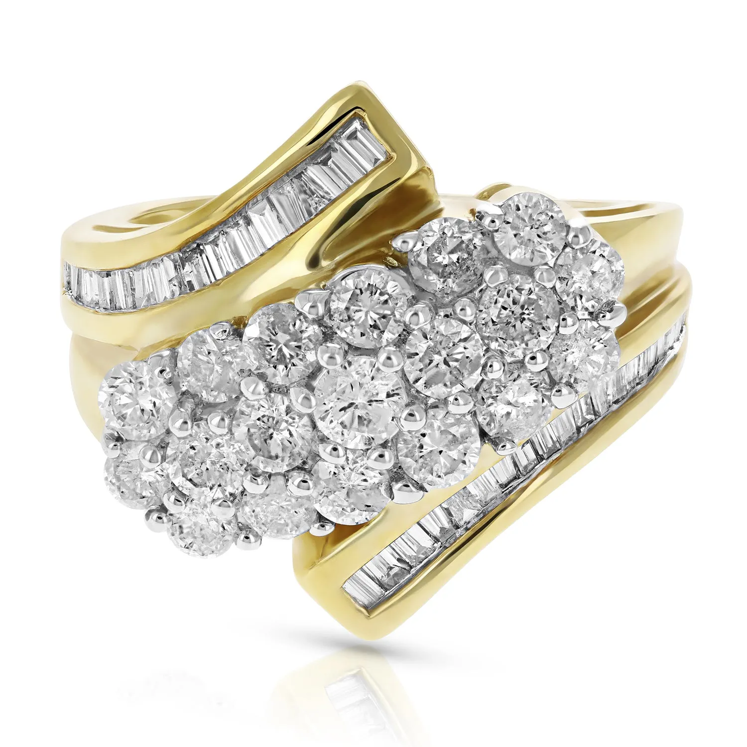 1.50 cttw Diamond Cluster Composite Cocktail Ring 14K Yellow Gold