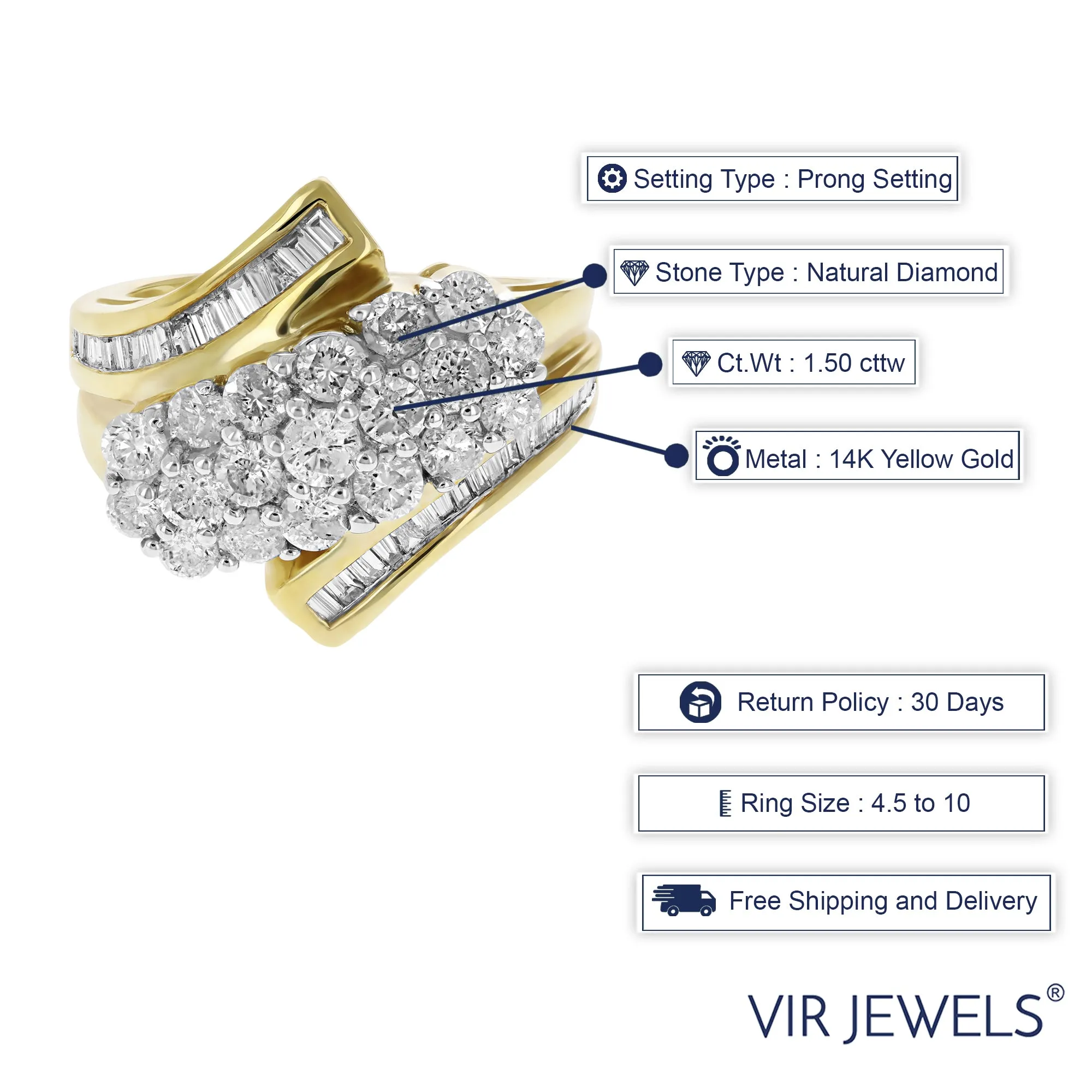 1.50 cttw Diamond Cluster Composite Cocktail Ring 14K Yellow Gold