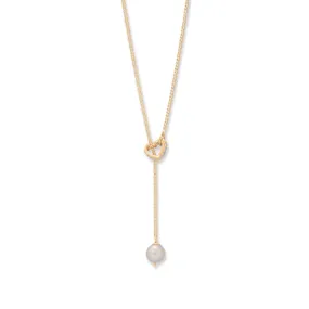 16"   2" 14 Karat Gold Plated Cultured Freshwater Pearl and CZ Heart Lariat Necklace