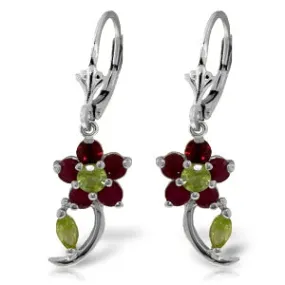 1.72 Carat 14K Solid White Gold Rise To Fame Ruby Peridot Earrings