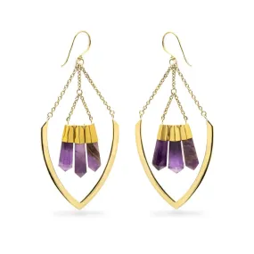 18g Amethyst Obelisk Polished Brass Shield Earrings — Price Per 2