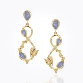 18K Double Leaf Earrings with royal blue moonstone