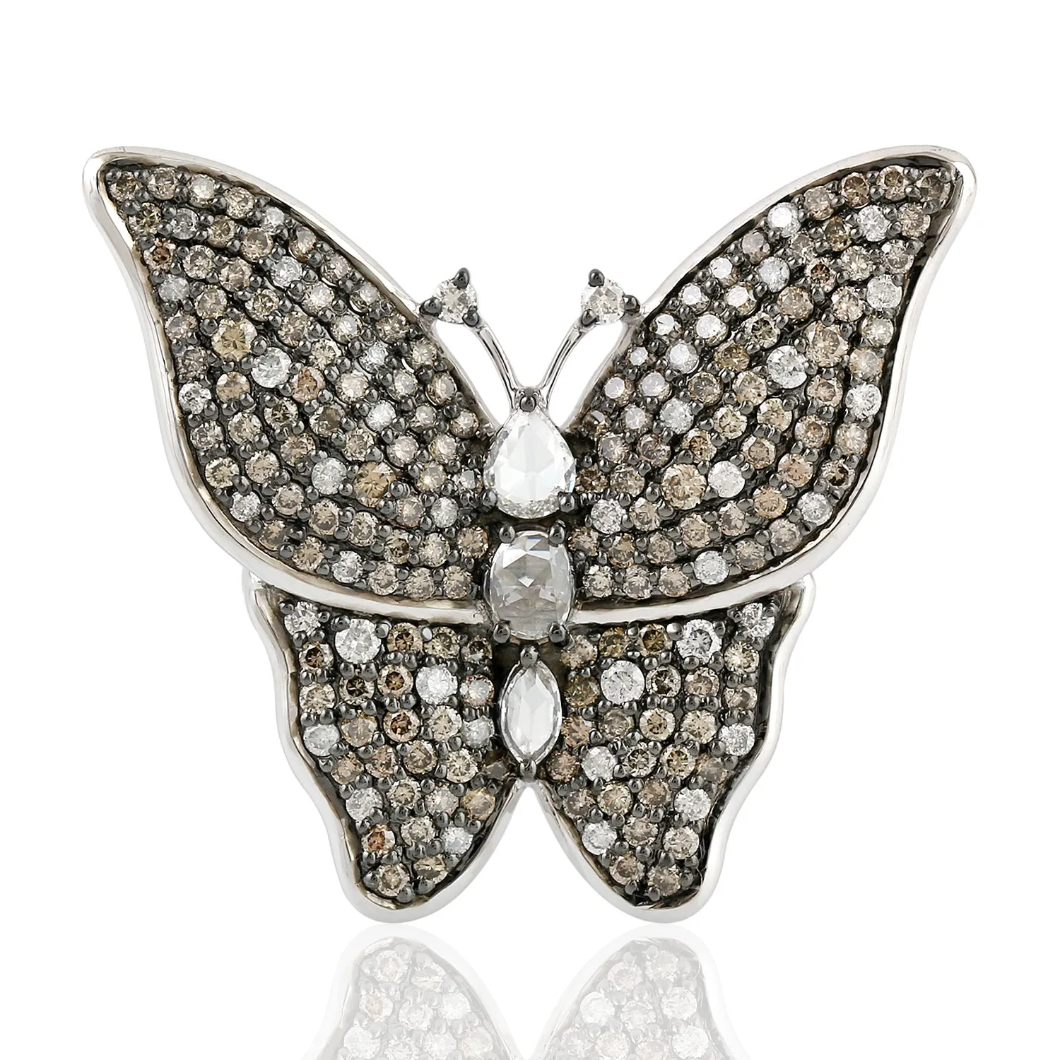 18k Gold Pave Diamond Butterfly Charm Statement Ring Jewelry Gift For Her
