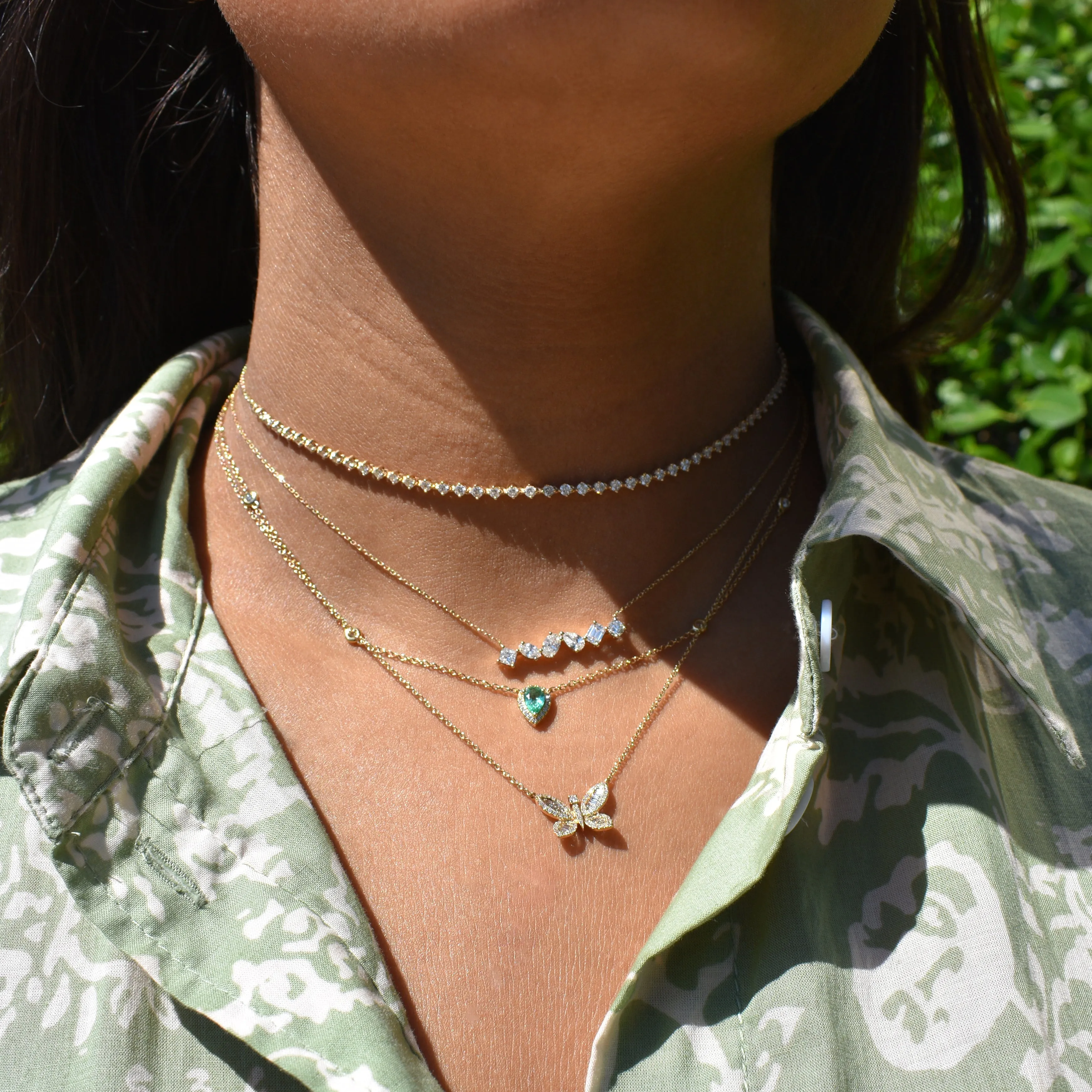 18k Gold Pear-Shaped Emerald & Diamond Necklace