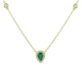 18k Gold Pear-Shaped Emerald & Diamond Necklace