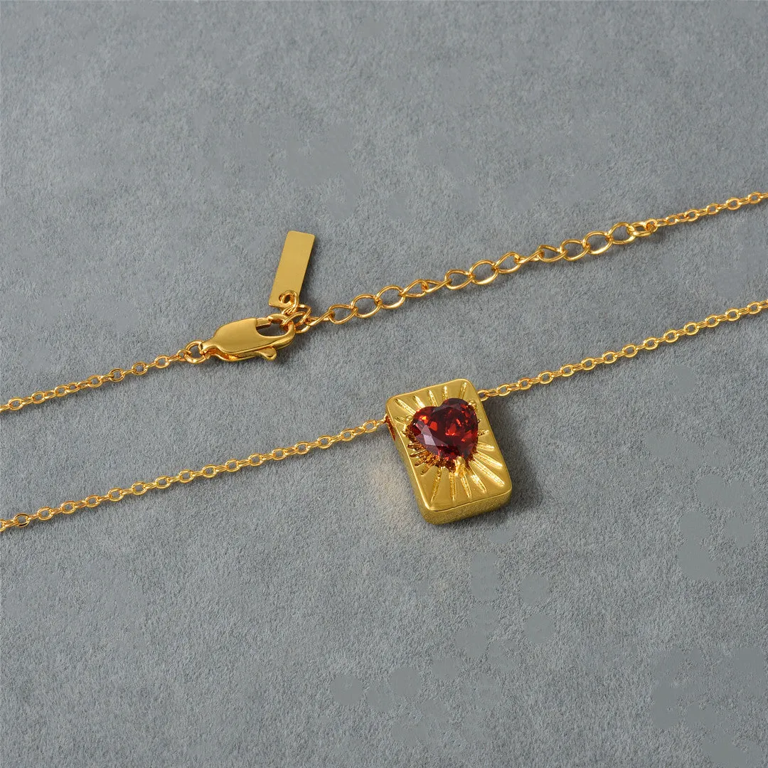 18K Gold Red Heart-shaped Necklace