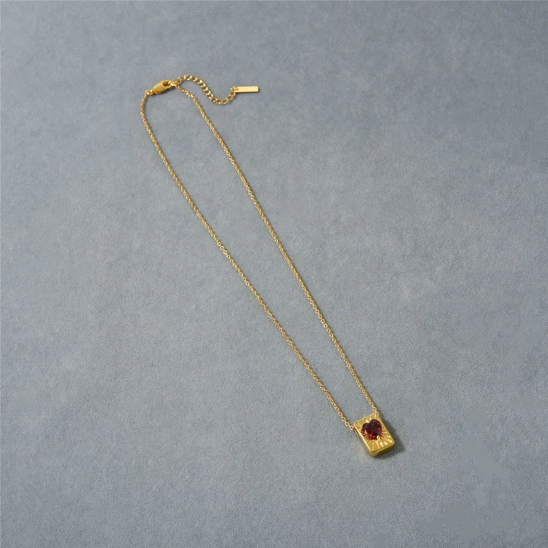 18K Gold Red Heart-shaped Necklace