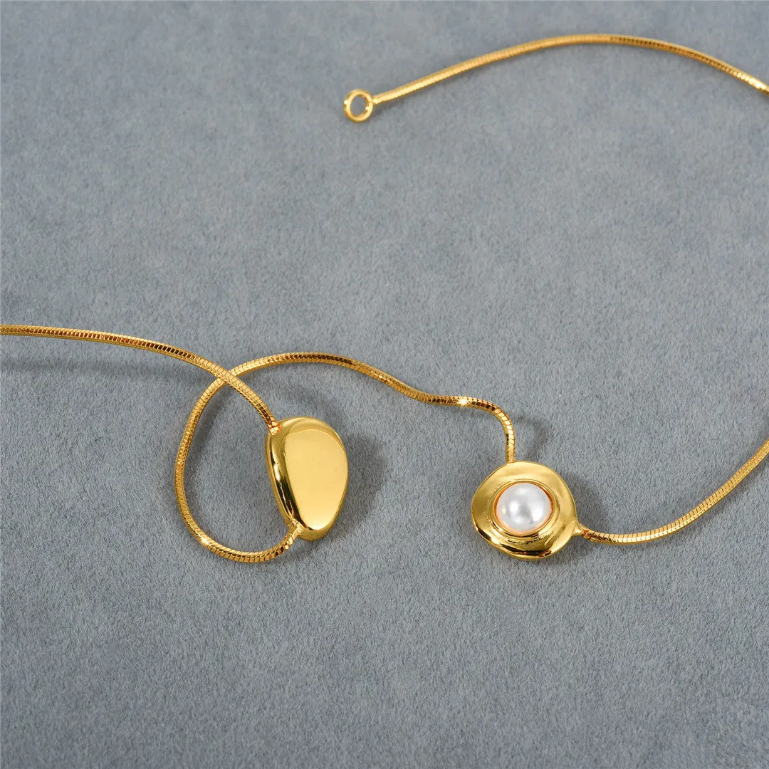 18K Gold Zircon Pearl Necklace