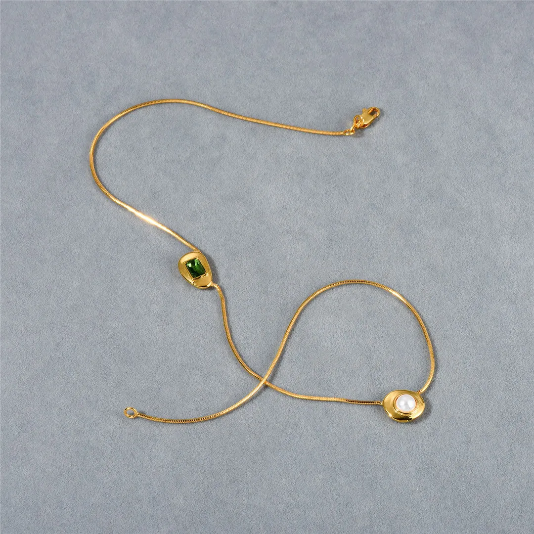 18K Gold Zircon Pearl Necklace