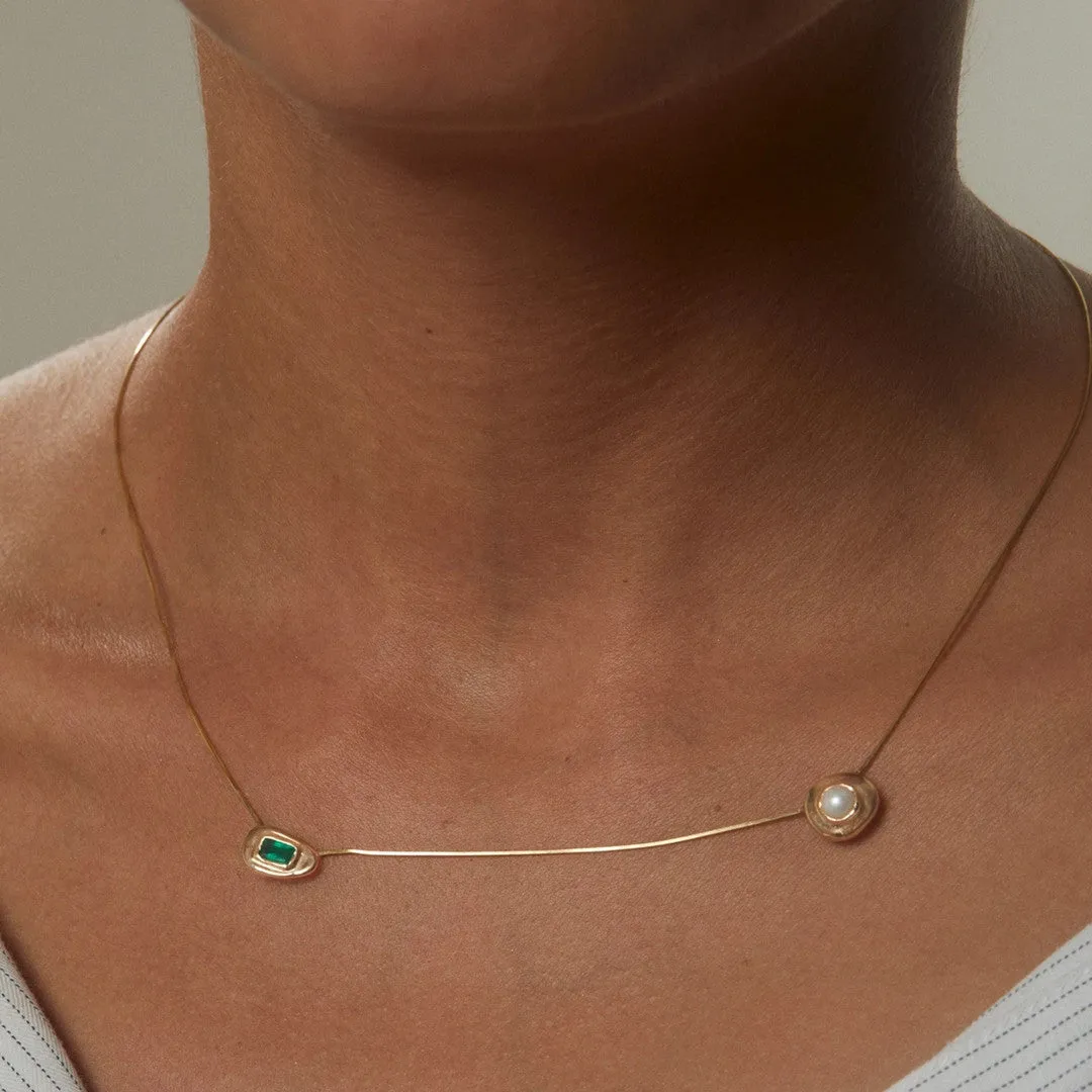 18K Gold Zircon Pearl Necklace