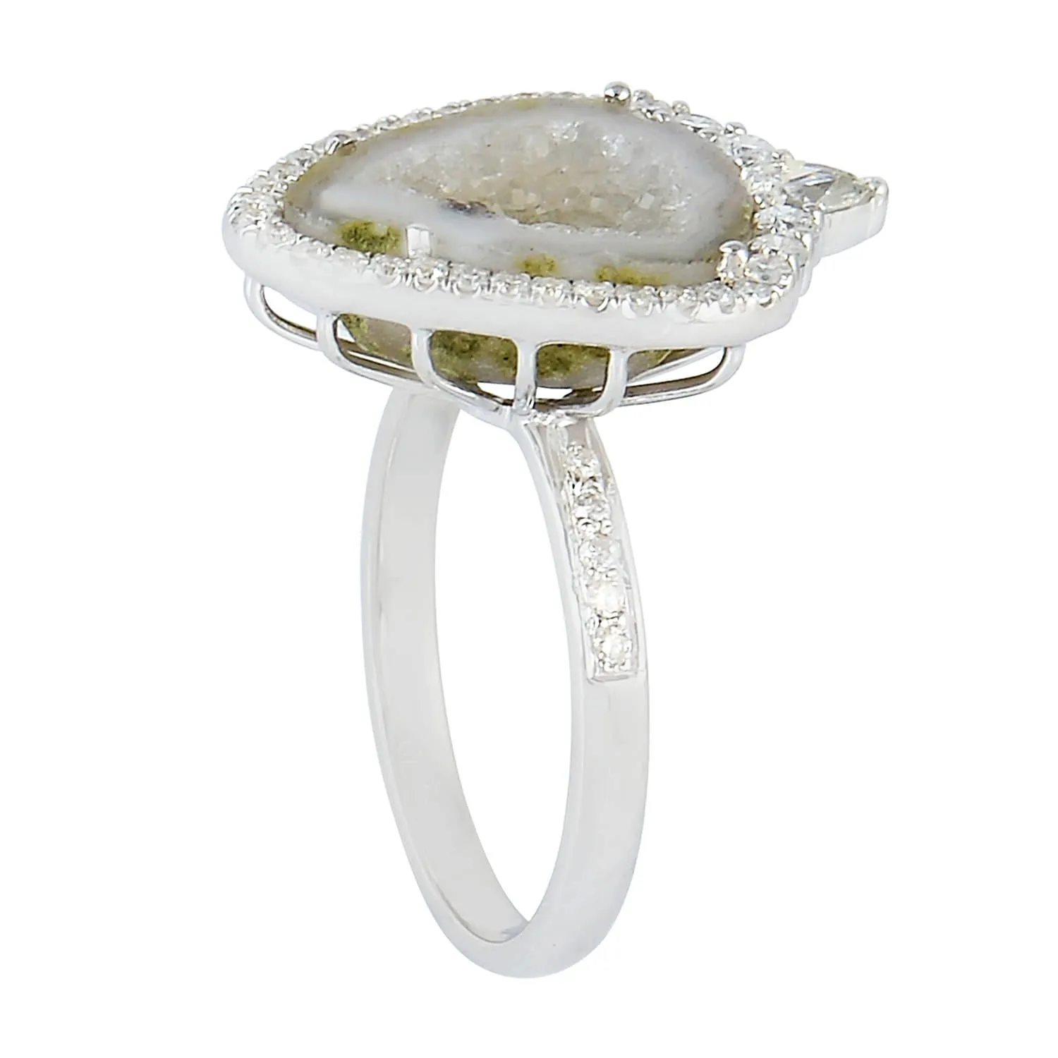 18K White Gold Uneven Geode Prong Genuine Diamond Cocktail Rings For Women's