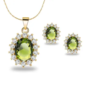 18K Yellow Gold Created Peridot Round 3 Carat Oval Necklace Plated 18 inch