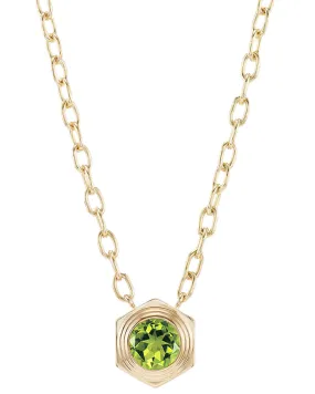 18k Yellow Gold Hexagonal Single Peridot Pendant Necklace