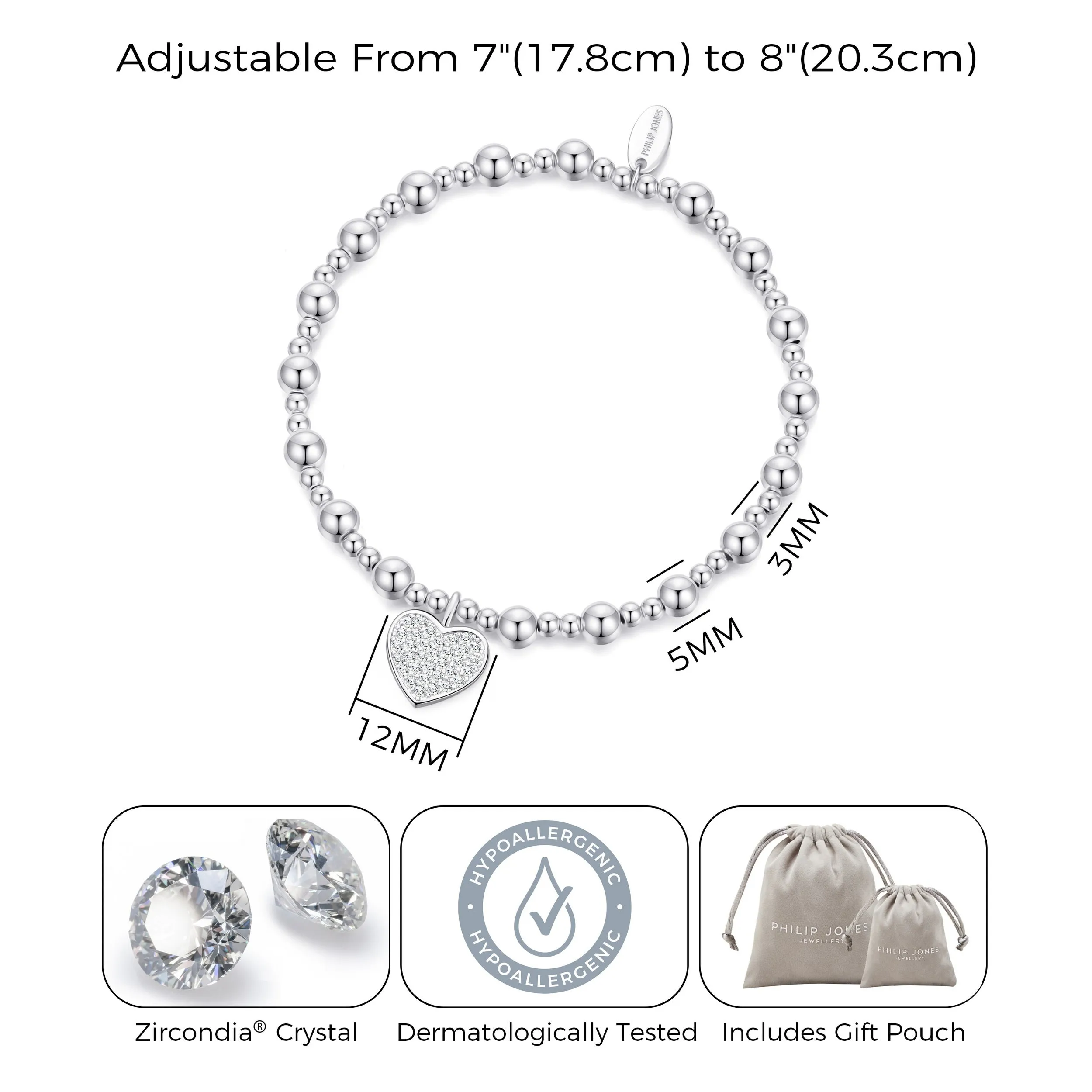 18th Birthday Heart Charm Stretch Bracelet with Quote Gift Box