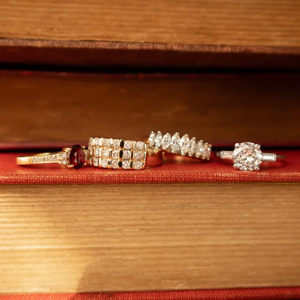 1ct NATURAL DIAMOND 14k YELLOW GOLD RING 3 ROW COCKTAIL BAND CLASSIC ANNIVERSARY