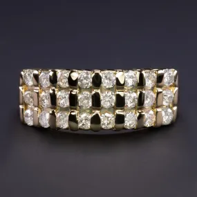 1ct NATURAL DIAMOND 14k YELLOW GOLD RING 3 ROW COCKTAIL BAND CLASSIC ANNIVERSARY