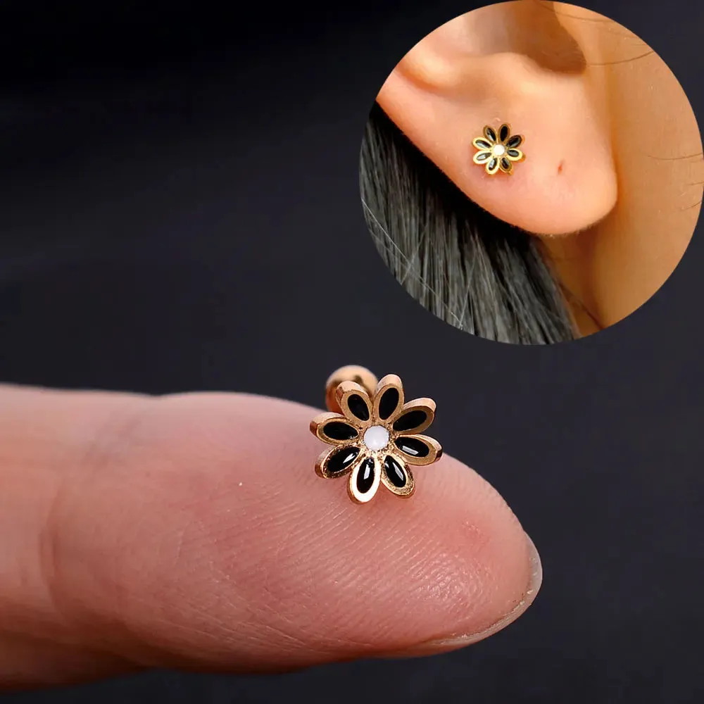 1Piece Stainless Steel Earrings for Women Daisy Butterfly Screw Back Tiny Studs Helix Cartilage Tragus Lobe Ear Piercing Jewelry