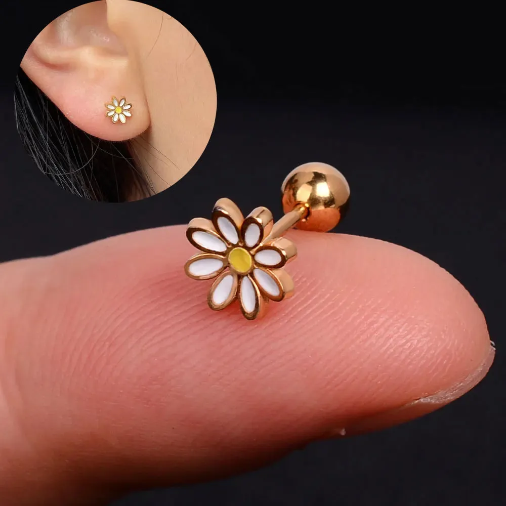 1Piece Stainless Steel Earrings for Women Daisy Butterfly Screw Back Tiny Studs Helix Cartilage Tragus Lobe Ear Piercing Jewelry