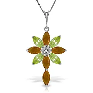 2 Carat 14K Solid White Gold Necklace Diamond, Citrine Peridot