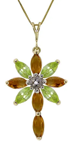 2 Carat 14K Solid White Gold Necklace Diamond, Citrine Peridot