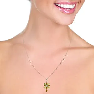 2 Carat 14K Solid White Gold Necklace Diamond, Citrine Peridot