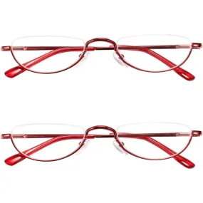 2 Pack Half Moon Reading Glasses丨Flat Top Metal Readers with Spring Hinge A1013