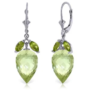20 Carat 14K Solid White Gold Earrings Peridot Briolette Green Amethyst