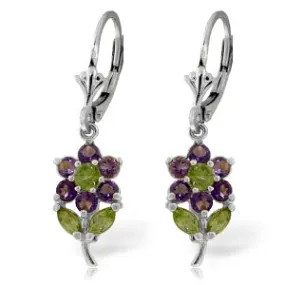2.12 Carat 14K Solid White Gold Flowers Earrings Amethyst Peridot